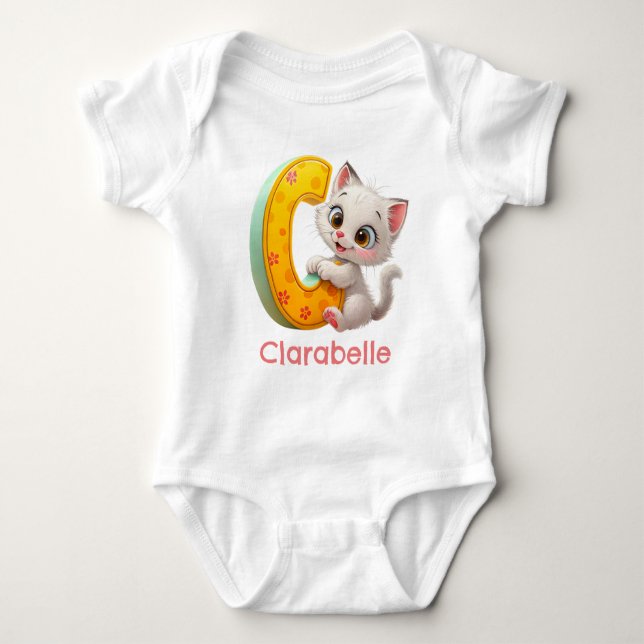 C is for Cat Personalise Baby Bodysuit (Front)