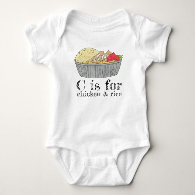 C is for Chicken & Rice NYC Halal Food Street Meat Baby Bodysuit (Front)