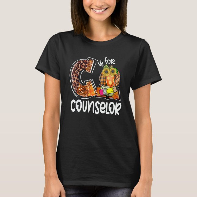 C Is For Counselor Leopard Pumpkin Fall Thanksgivi T-Shirt (Front)