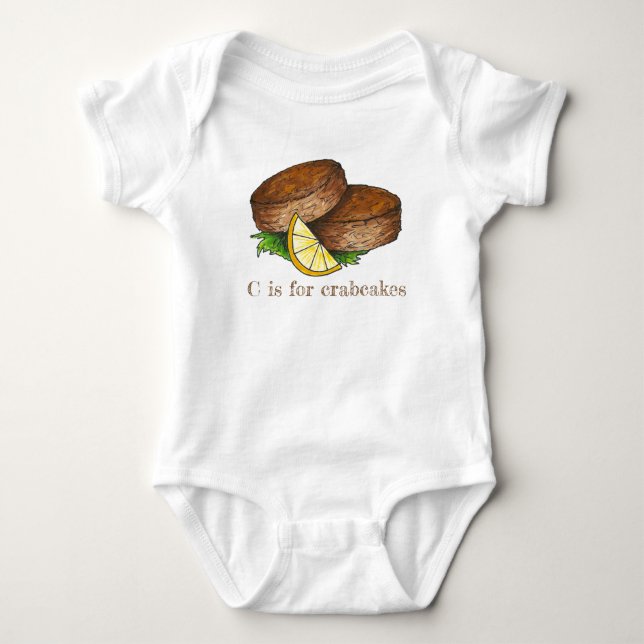 C is for Crabcakes Maryland Crab Cake Seafood Food Baby Bodysuit (Front)