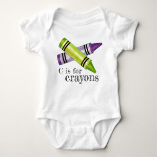 C is for Crayons Purple Green Art Class Crayon ABC Baby Bodysuit