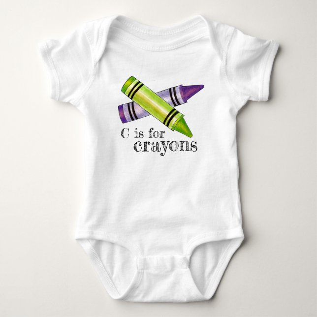 C is for Crayons Purple Green Art Class Crayon ABC Baby Bodysuit (Front)