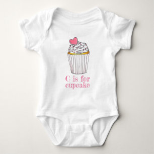 C is for Cupcake Pink Heart Cup Cake Sprinkles Baby Bodysuit