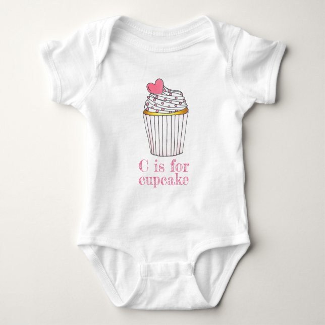 C is for Cupcake Pink Heart Cup Cake Sprinkles Baby Bodysuit (Front)