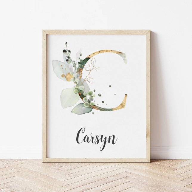 C Letter Monogram Greenery Nursery Name Wall Print (Creator Uploaded)