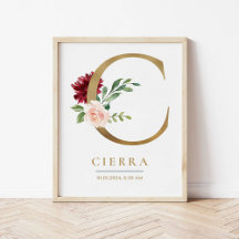 C Letter Monogram Name Marsala Floral Nursery