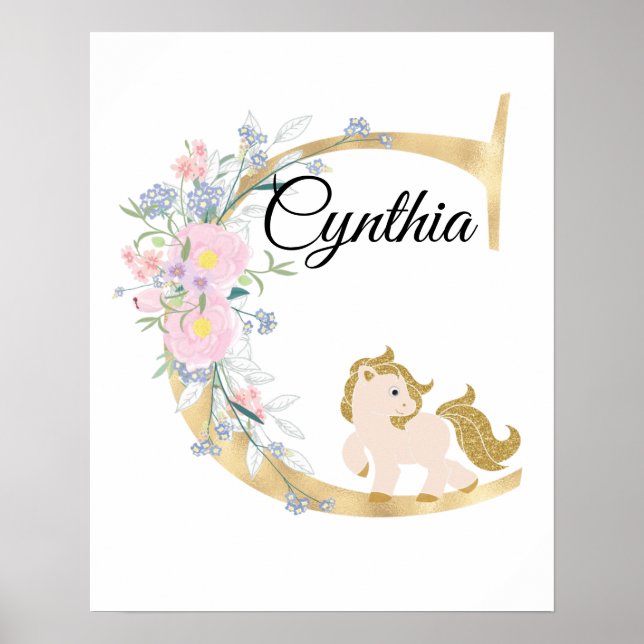 C letter personalised name monogram with pony poster (Front)