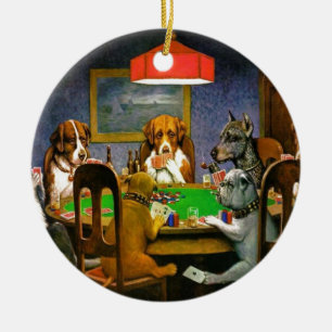 C. M. Coolidge Dogs Pets Poker Cards Humour Destin Ceramic Tree Decoration