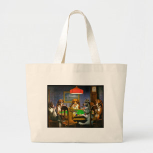 C. M. Coolidge Dogs Pets Poker Cards Humour Destin Large Tote Bag