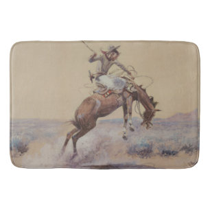 C M Russell A Bad One Western Bronc Rider Bath Mat