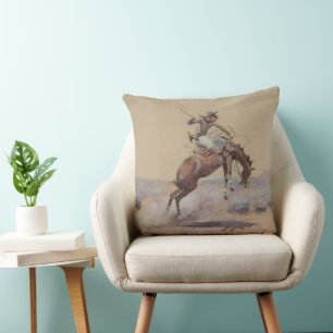 C M Russell A Bad One Western Bronc Rider  Cushion