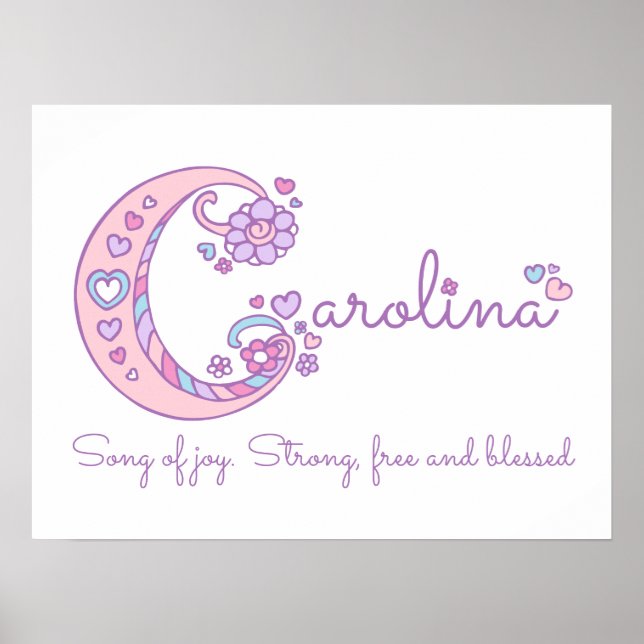 C monogram art Carolina girls name meaning poster (Front)