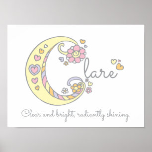 C monogram art Clare girls name meaning poster