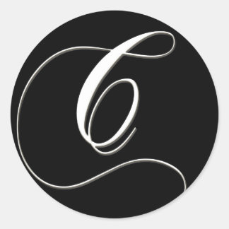 C monogram - elegant black and white classic round sticker