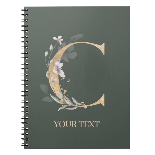C Monogram Floral Personalised Notebook (Front)