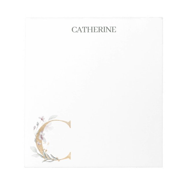 C Monogram Floral Personalised Notepad (Front)