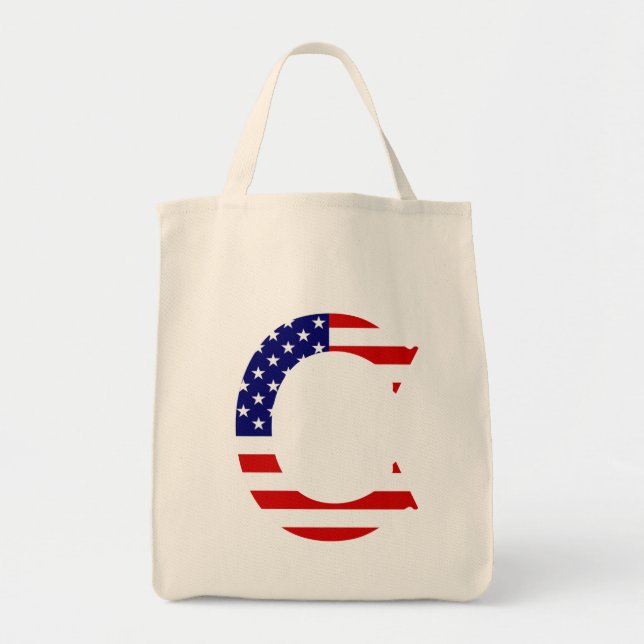 C Monogram overlaid on USA Flag gtcnt Tote Bag (Front)