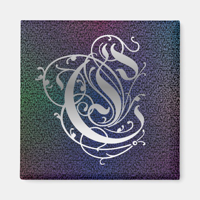 C Monogram "Paulus Silver on Black" Square Magnet (Front)
