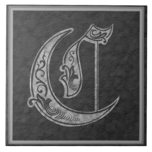 C Monogram "Royal Grey Stone" Ceramic Tile