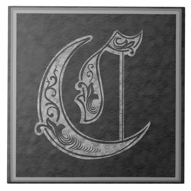 C Monogram "Royal Grey Stone" Ceramic Tile (Front)