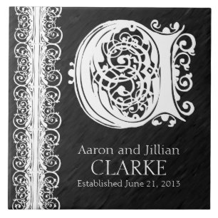 C Monogram "White Lace on Black" Wedding Tile