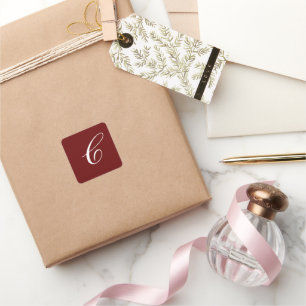 C Monogram, White on Maroon, Square Sticker