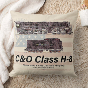 C&O Class H-8 Allegheny Locomotive - American flag Cushion