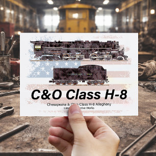 C&O Class H-8 Allegheny Locomotive - American flag Postcard