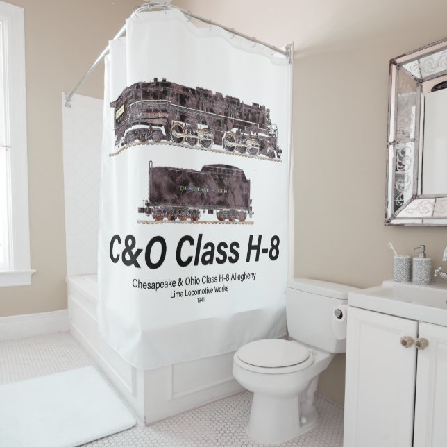 C&O Class H-8 Allegheny Steam Locomotive Profile Shower Curtain (In Situ)