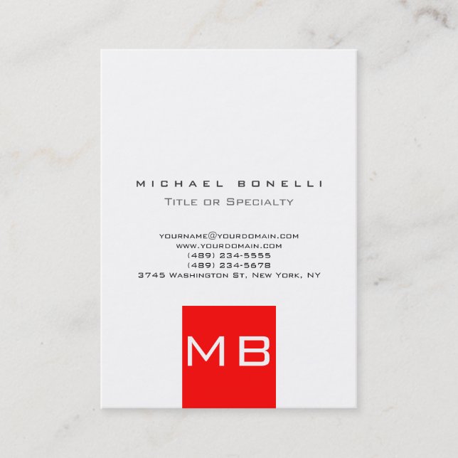 c Trendy Monogram White Red Business Card (Front)