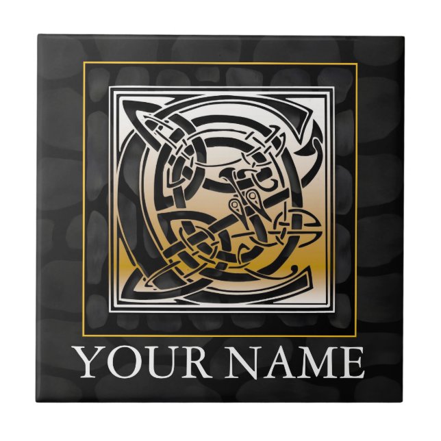 C "Your Name" Celtic Black Stone Monogram Tile (Front)
