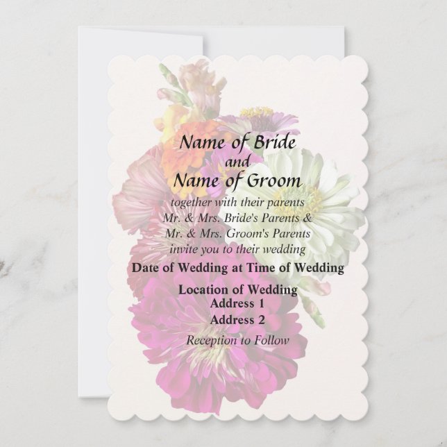 c_ZinniaMixedColorsZinnia Bouquet Mixed Wedding Pr Invitation (Front)