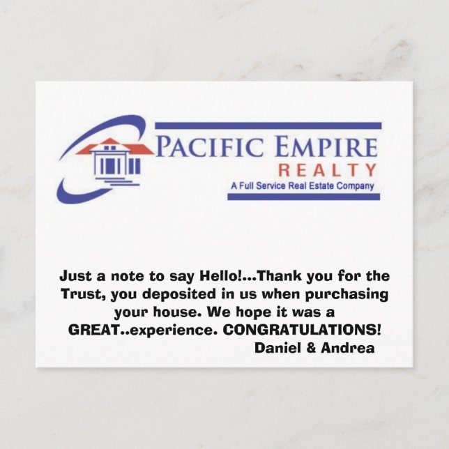 CA10O3HT, Just a note to say Hello!...Thank you... Postcard (Front)