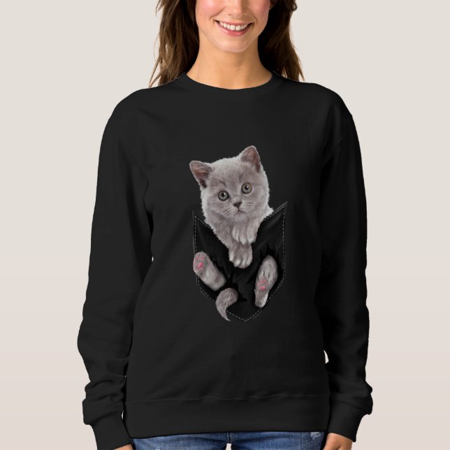 Ca  Cat T  Grey Cat In Pocke  Kitten Sweatshirt (Front)