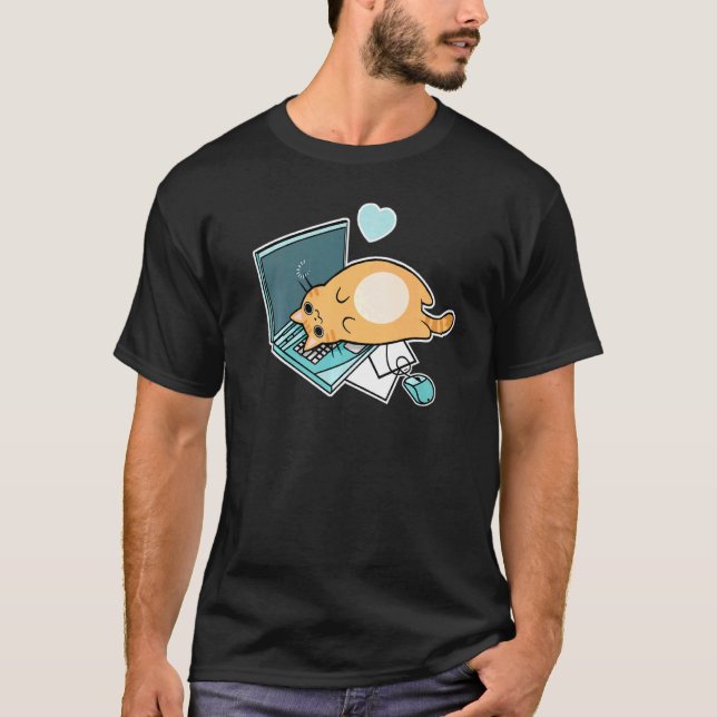 Ca Cute Laptop Cat T-Shirt (Front)