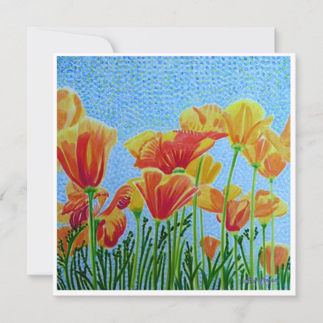 CA Poppy Watercolor Flat Notecard (Front)