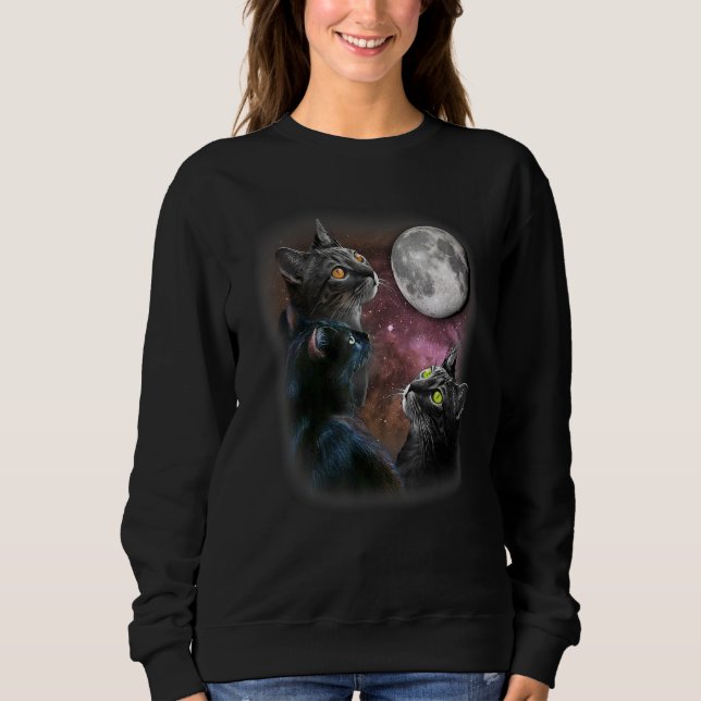 Ca Three Cat Moon 3 Wolfs Cute Kitten Sweatshirt (Front)