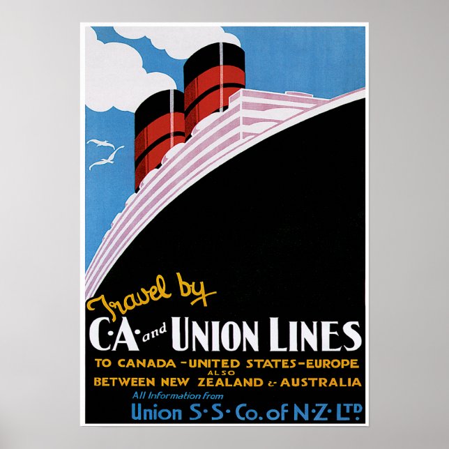 CA & Union Lines - Vintage Ship Advertisement Poster (Front)