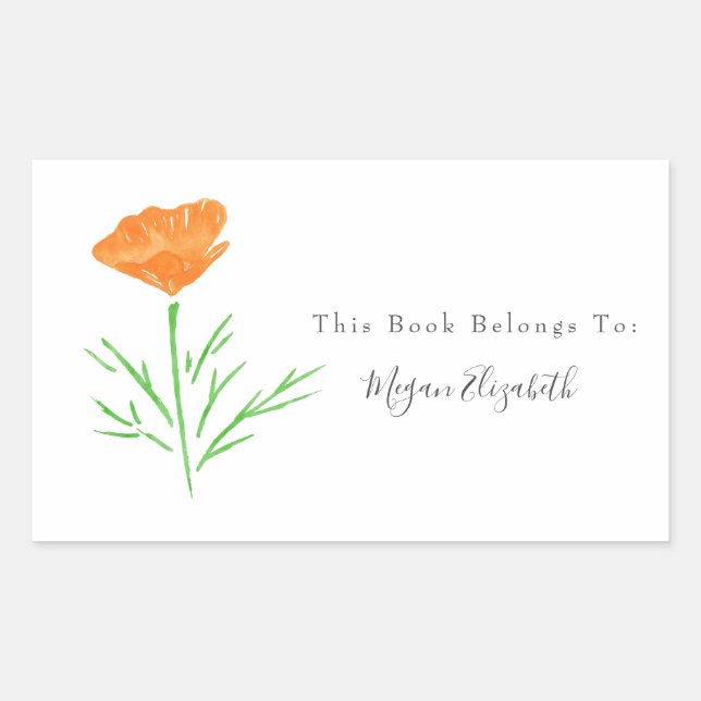 CA Watercolor Poppy Rectangular Sticker (Front)