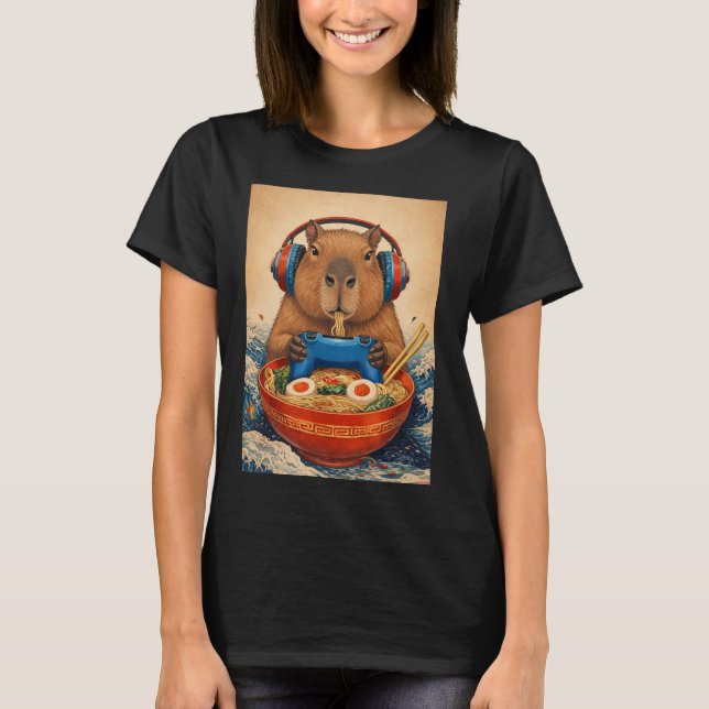 Caapybara Ramen Japanese Funny Graphic Tees Kawaii (Front)