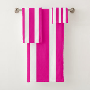 Cabana Hot Pink White Stripes Bath Towel Set