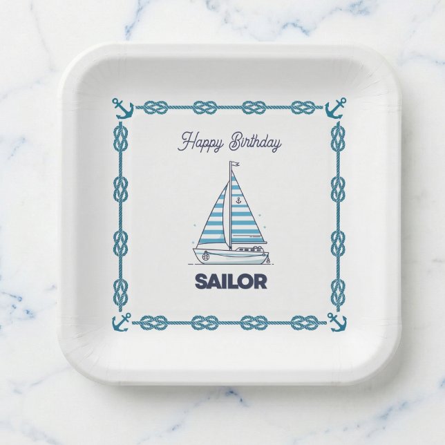 Cabana Sail Happy Birthday Paper Plate (Set sail for a memorable birthday!)