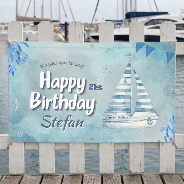 Cabana Sail Nautical Birthday Banner (Smooth sailing on your birthday.)