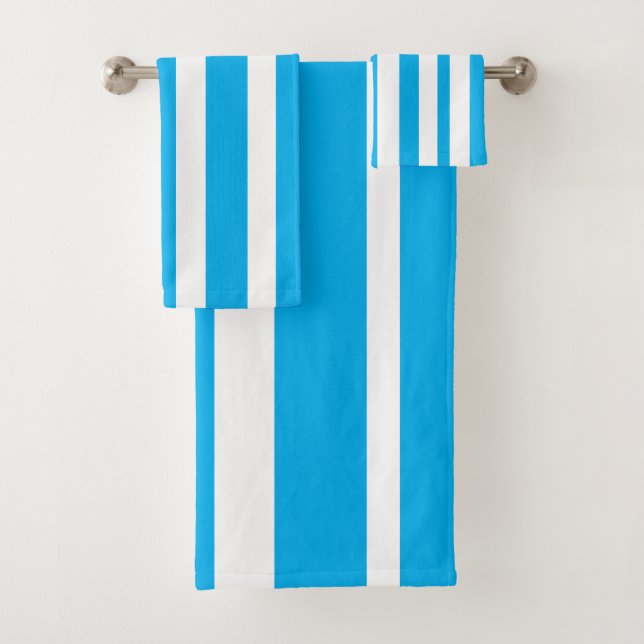 Cabana Sky Blue White Stripes Bath Towel Set (Insitu)