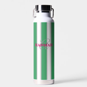 Cabana Stripe Monogram in Green Water Bottle