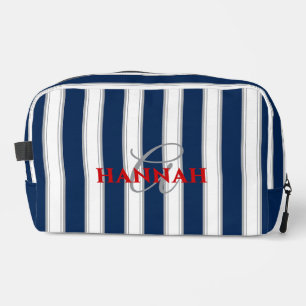 Cabana Stripe Monogram in Navy Blue Dopp Kit