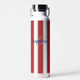 Cabana Stripe Monogram in Red Water Bottle