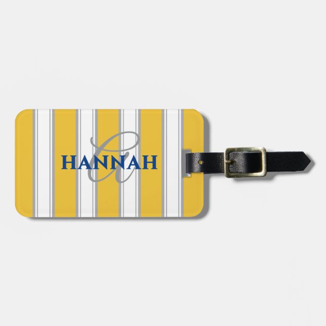 Cabana Stripe Monogram in Yellow Luggage Tag (Front Horizontal)