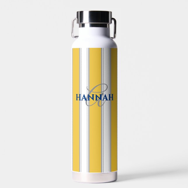 Cabana Stripe Monogram in Yellow Water Bottle (Front)