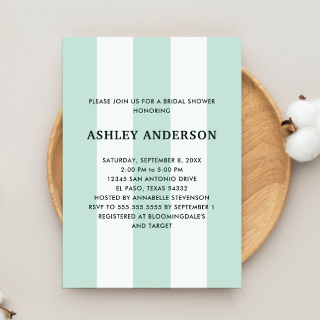 Cabana Stripe Sea Green Bridal Shower Invitation (Creator Uploaded)